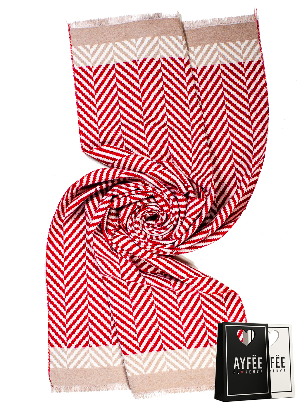 STOLA JACQUARD CHEVRON BICOLOR PESO MEDIO, CM 70*180, 100% VISCOSA, MADE IN PRC     - RED